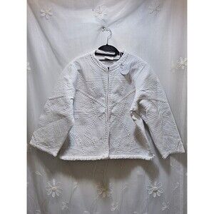 Lacy Chabert Womens NWT 1X White Jacket Quilted Boho Fringe Kantha Lightweight